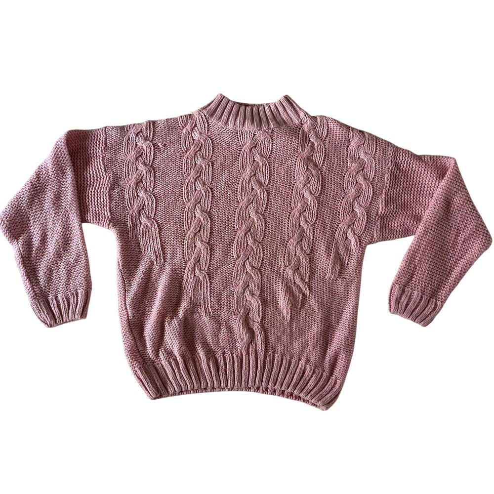 Vtg Y2K 2000s Plus Size Pink Cable Knit Granny Sweater Wmns Coquette Fisherman